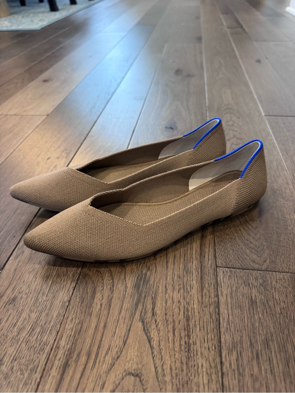 Rothy's Pointed Knit Flats in light brown/taupe